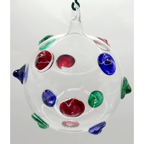 Hand-Blown Glass Ornament With Colored Accents 4.5-Inch Diameter Made In Italy - Picture 5 of 12